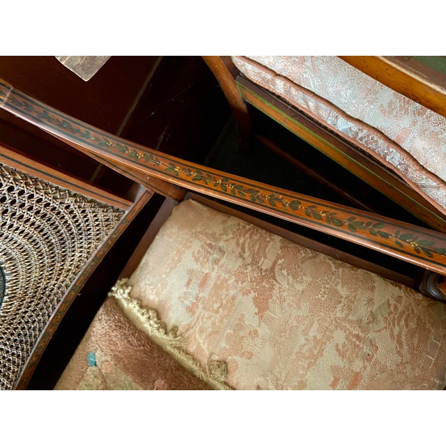 Edwardian Satinwood Painted Cane Back Open Arm Settee For Sale - Image 9 of 12