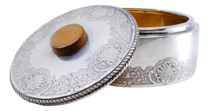 Silver Seashell Vanity Box with Lid Trim and Wooden Handle