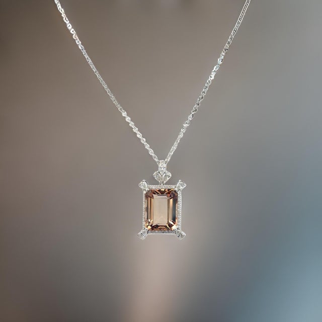 Natural Smoky Topaz Diamond Necklace 20" 14k Gold 38.38 TCW Certified For Sale - Image 10 of 16