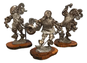 Vintage Antimony Three Musketeers Sculptures on a Wooden Base, 1960s, Set of 3