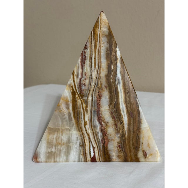 Large 7” Banded Calcite Stone Pyramid Display Object Feng Shui For Sale - Image 11 of 12