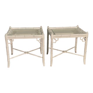 Vintage Mid-Century Thomasville Allegro Faux Bamboo & Fretwork Side Tables - a Pair For Sale