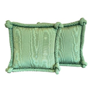 1960s Mid-Century Modern Style Knot Edge Green Accent Pillows, a Pair For Sale