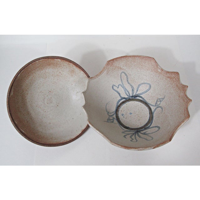 Ceramic 1990s Studio Pottery Stoneware Lidded Bowl Dish With Double-Loop Finial Signed Hansen For Sale - Image 7 of 13