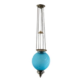 Antique Hanging Candle Lantern in Rare Blue Color For Sale