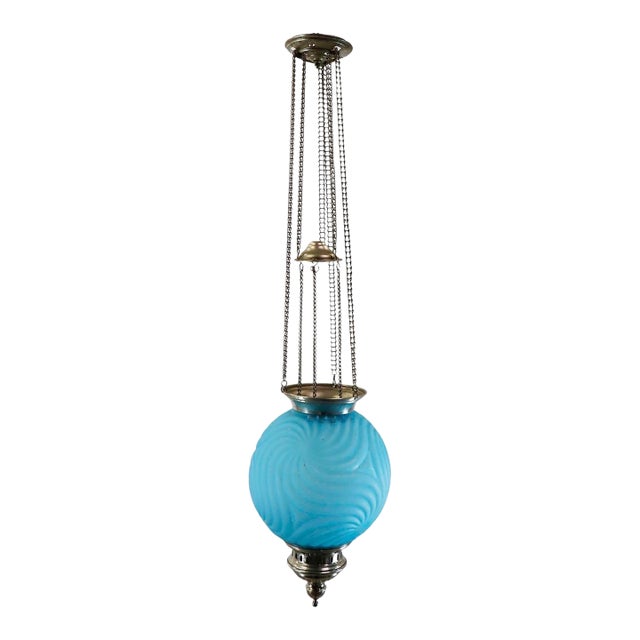 Antique Hanging Candle Lantern in Rare Blue Color For Sale