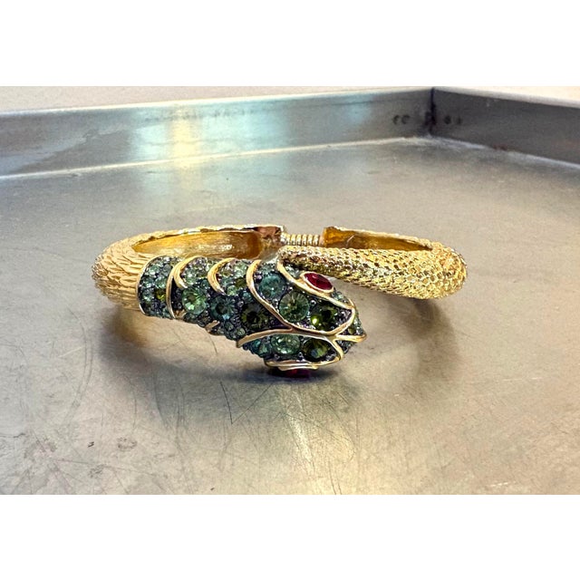 1950s-60s Cartier style gold tone/rhinestone hinged cuff bracelet. Excellent condition.