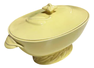 1940s Mid-Century Modern California Pottery Yellow Casserole Dish W/ Lid by Vernon Kilns