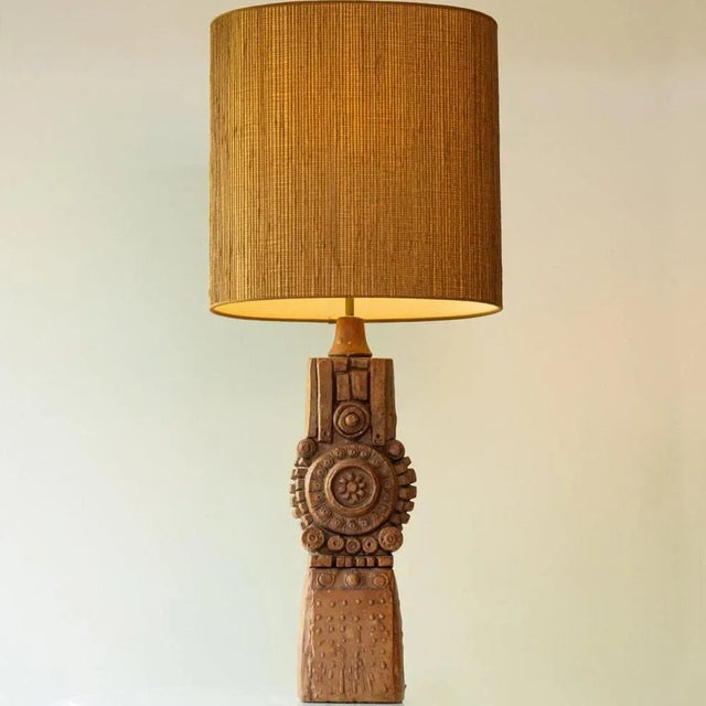 1960s Terracotta Ceramic Floor Table Lamp by R. Rooke with Lampshade attributed to R. Houben, 1960s For Sale - Image 5 of 12