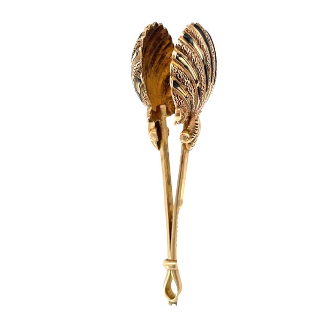 Early 21st Century Solid Yellow Gold & Black Enamel Shell Unique Vintage Handkerchief Holder For Sale - Image 5 of 8