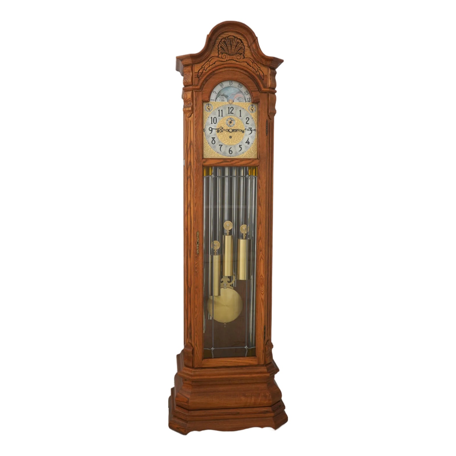 Herschede Oak Thomas Jefferson 9 Tube Grandfather Clock | Chairish