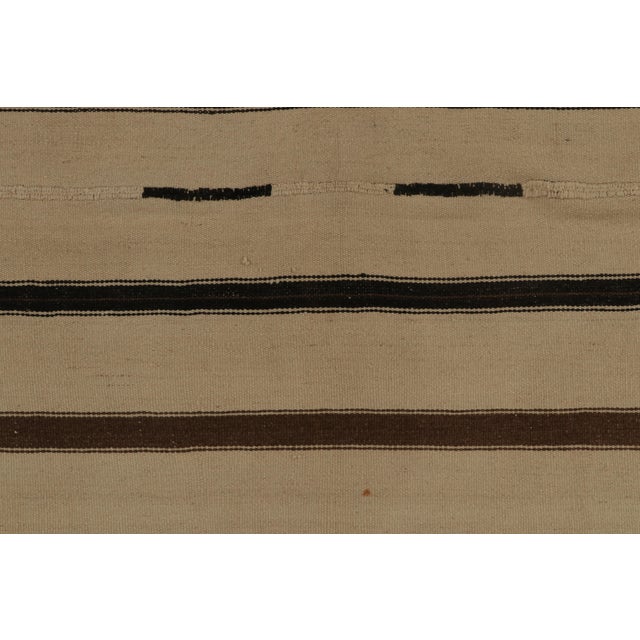 Traditional Handwoven Vintage Kilim Beige-Brown Stripe Patterns For Sale - Image 3 of 6