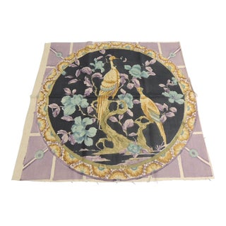 Purple and Black Printed Linen Fabric Panel For Sale