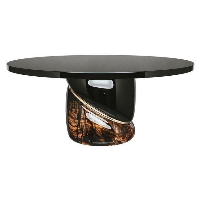 "Sparrow" Round Table With Stainless Steel, Bronze Details, Handmade For Sale In Los Angeles - Image 6 of 7