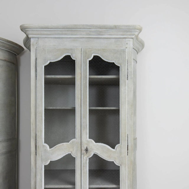 19th Century French Blue Gray Painted Armoire Cabinet With Serpentine Sides For Sale - Image 9 of 12