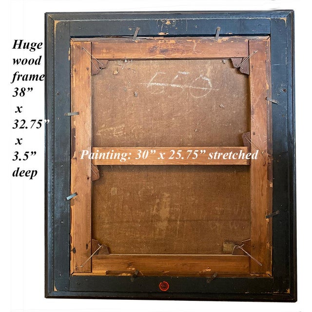 Huge Antique French Oil Painting Portrait, c.1800 Woman in Lace Bonnet, Red Shawl, Heavy 38" X 34" Wood Frame For Sale In San Diego - Image 6 of 12