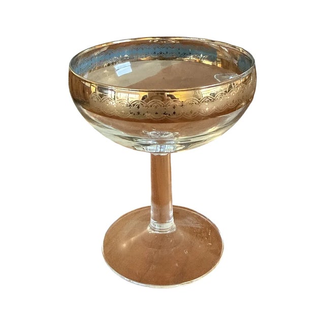 Mid 20th Century Mid 20th Century French Champagne Coupes Blue Enamel Interior Gold Encrusted - Set of 8 For Sale - Image 5 of 6