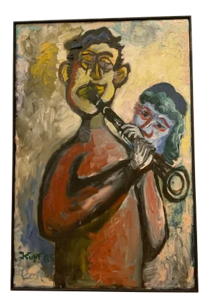 1985 Vintage Oil on Canvas Painting Portrait of a Clarinet Player by Meyer Kupferman