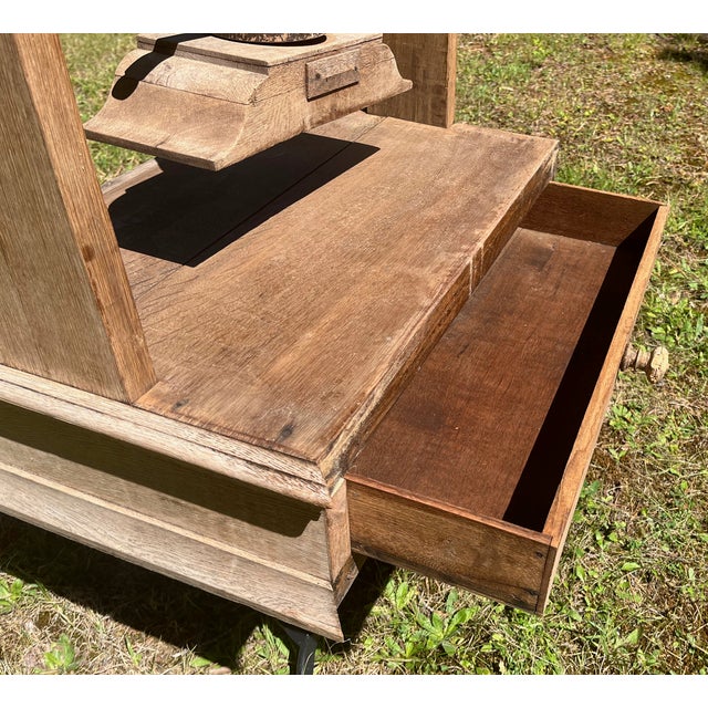 Mid 19th Century Rare Oak Wood Linen Press 1860s With Drawer for Linens or Paper Plus 7 Boards For Sale - Image 5 of 7