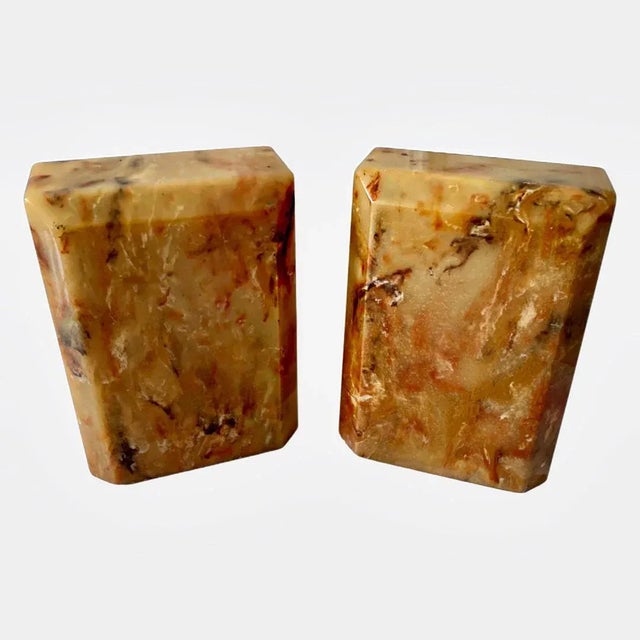 Vintage Mid Century Modern Beveled Faux Marble Bookends - a Pair For Sale In Miami - Image 6 of 6