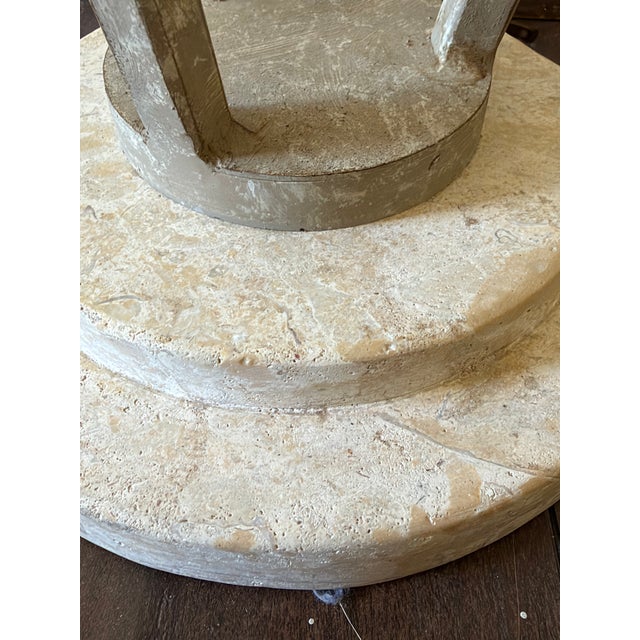 Metal Pair of Neoclassical Travertine, Cast Iron & Brass Sculptural Lamps, Attributed to Michael Taylor For Sale - Image 7 of 17