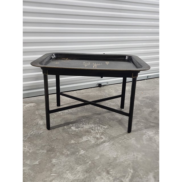 Vintage Chinoiserie Style Ebonized & Mother of Pearl Side Table For Sale - Image 4 of 12