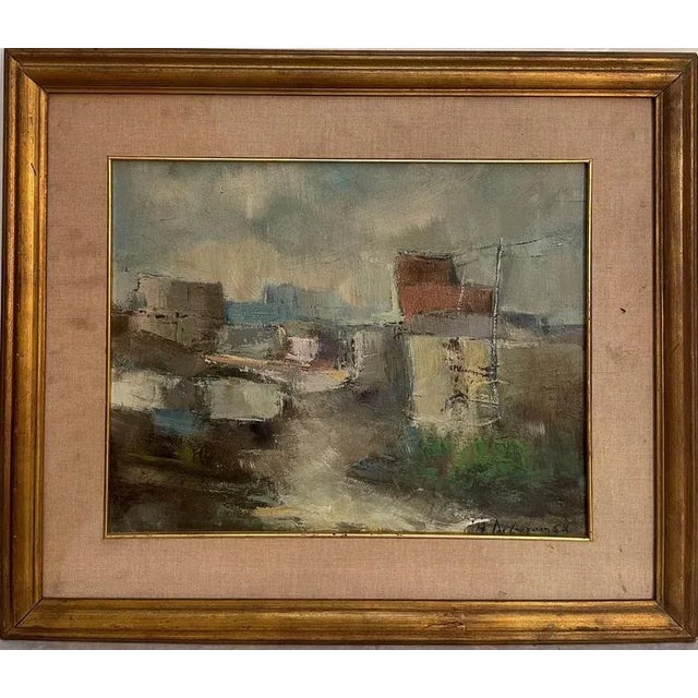 Blue Pietro Virgilio Lietti, Figures Along The Canal, 1900s, Oil on Panel, Framed For Sale - Image 8 of 8