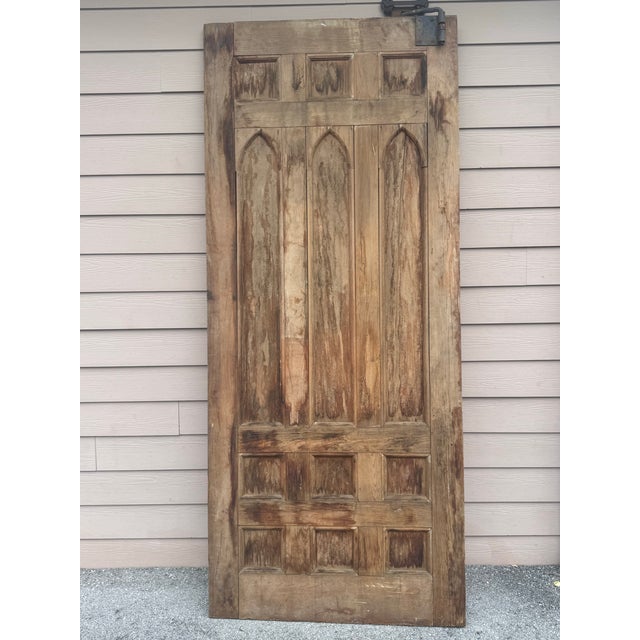 Antique Gothic Solid Wood Door With Iron Hardware For Sale - Image 9 of 9