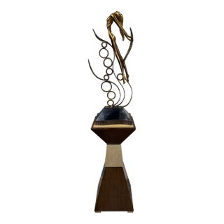 Gold Tone Steel "Floating Woman" Statue With Pedestal For Sale