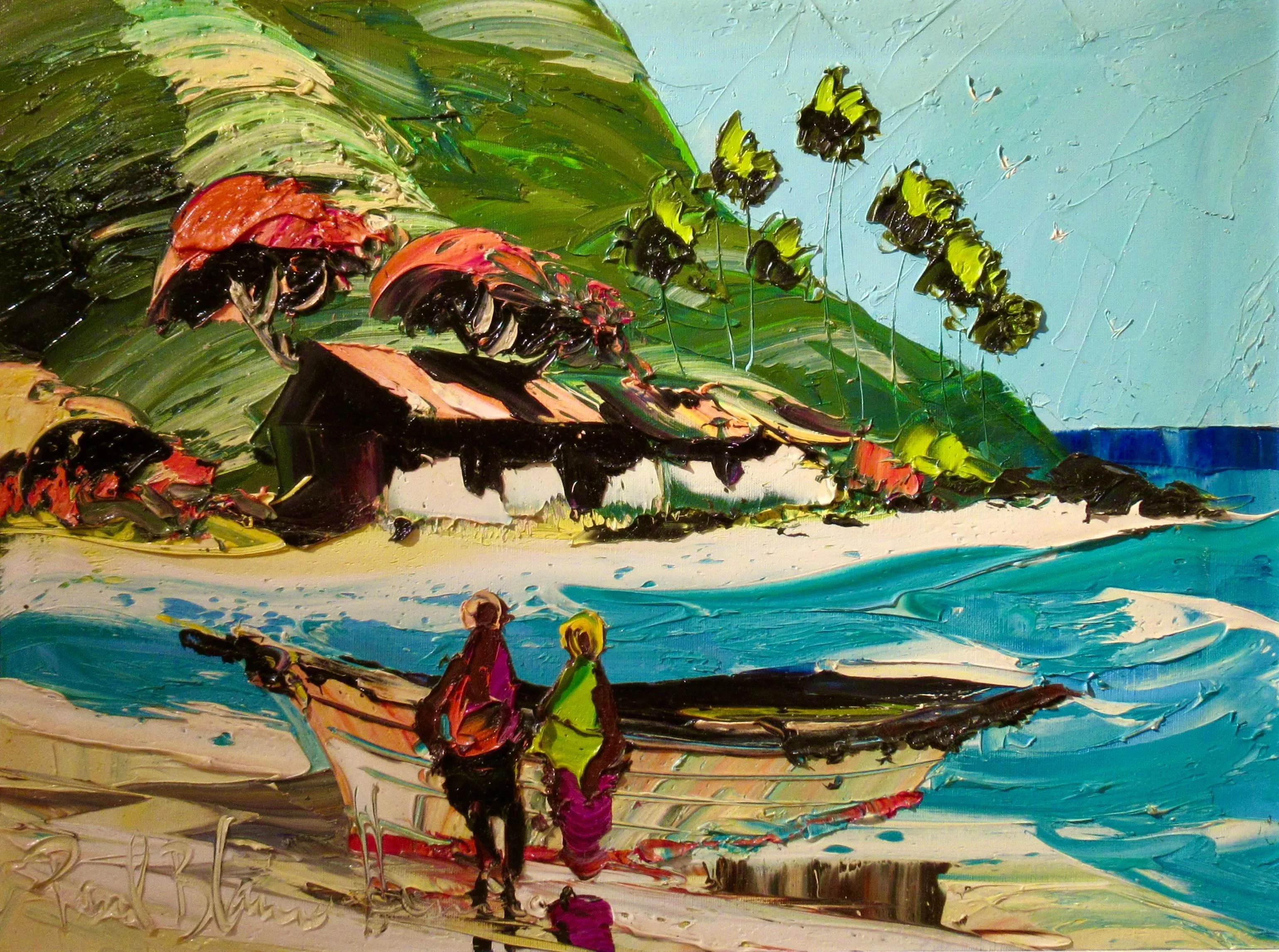 Paul Blaine Henrie Landscape with Fishermen, c.1970 | Chairish
