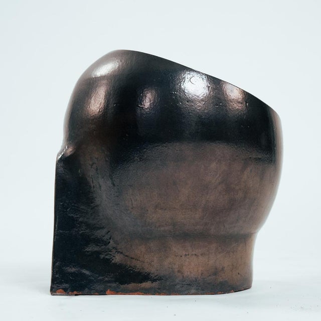 Metal Ceramic Sink with Green and Bronze Glazing and Brass Towelring, 1970s For Sale - Image 7 of 13