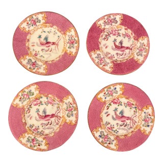 Antique English Mintons Pink Cockatrice Bird 5 1/4 Inch Plates- Set of 4 For Sale
