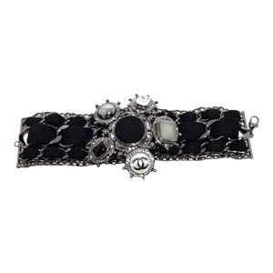 Chanel Black Wool and Gunmetal limited Edition Charm Bracelet