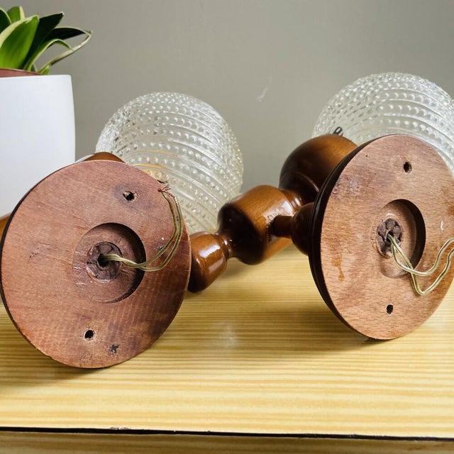 Portuguese Rustic Wood and Glass Wall Sconces, 1990s, Set of 2 For Sale - Image 10 of 11