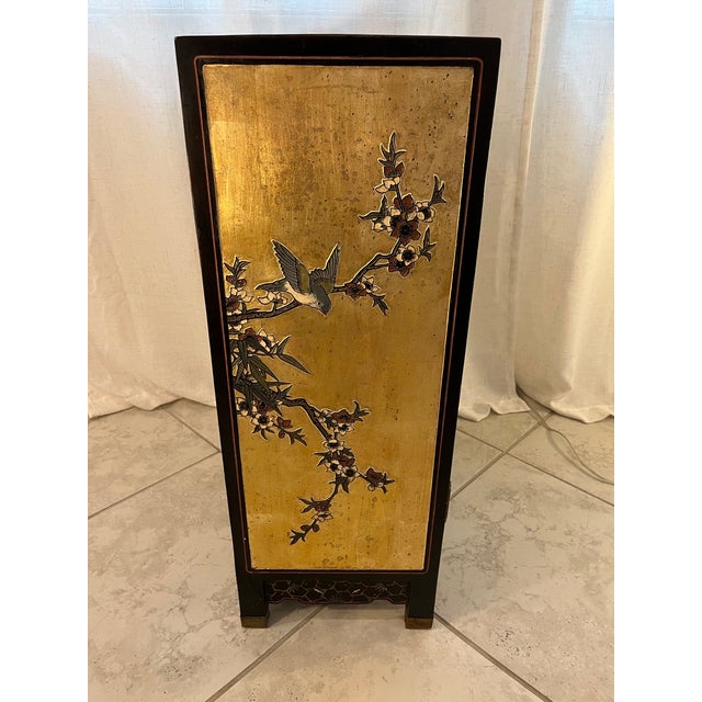 Vintage Mid-Century Chinese Black and Gold Lacquer Cabinet With Mother of Pearl Inlays For Sale - Image 18 of 18
