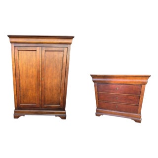 Late 20th Century National Mt. Airy Traditional Wood Armoire Cabinet and Dresser, 2 Pieces For Sale
