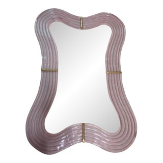 Murano Mirror Glass Wave Shape in Pink Powder Color For Sale