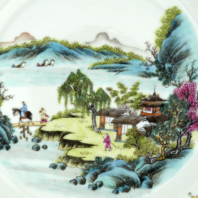 Chinese Antique Chinese Porcelain Cabinet Plate Scholar’s Retreat Landscape Qing/Republic For Sale - Image 3 of 6