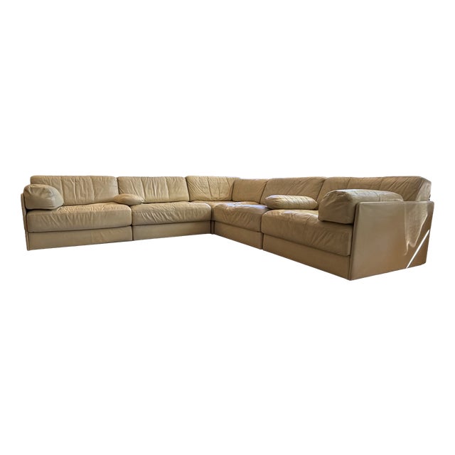 DS76 Sofa Set in Cream-Colored Leather with Bed Function by de Sede, Switzerland, 1970s, Set of 5 For Sale