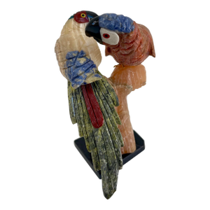 Large Semi-Precious Stones Quartz Hand Carved Two Parrots Figurine Sculpture
