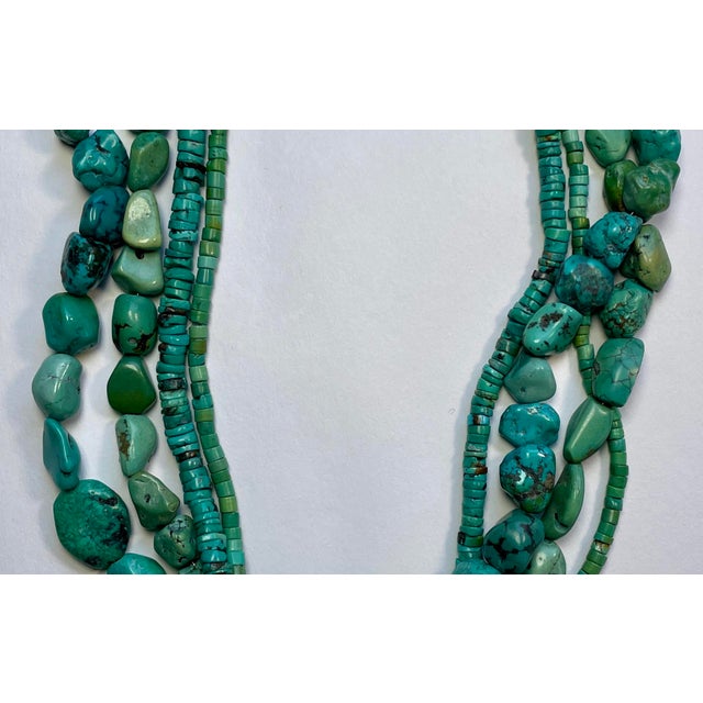 Tribal Four Strand Turquoise Beaded Necklace - For Sale - Image 3 of 5
