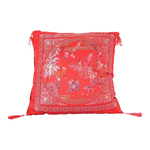 Chinese Decorative Red Throw Pillow With Tassels