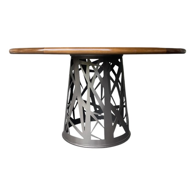 Baker McGuire “Chaparral” 54” Round Dining Table With Sculptural Metal Base For Sale