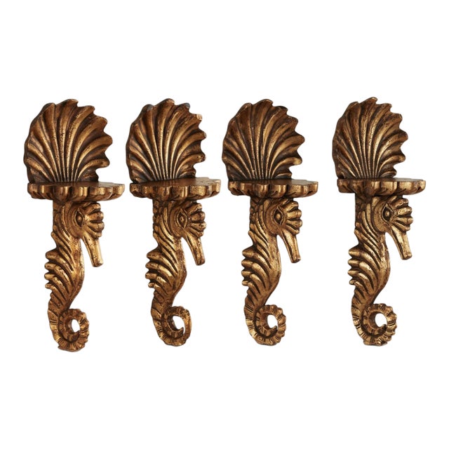 Group of Four Antique Italian Seashell and Seahorse Wall Brackets For Sale