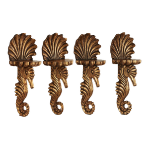 Group of Four Antique Italian Seashell and Seahorse Wall Brackets