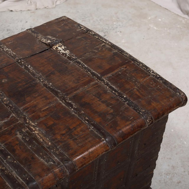 Indian Antique Indian Teakwood and Iron Blanket Chest/Coffee Table For Sale - Image 3 of 7