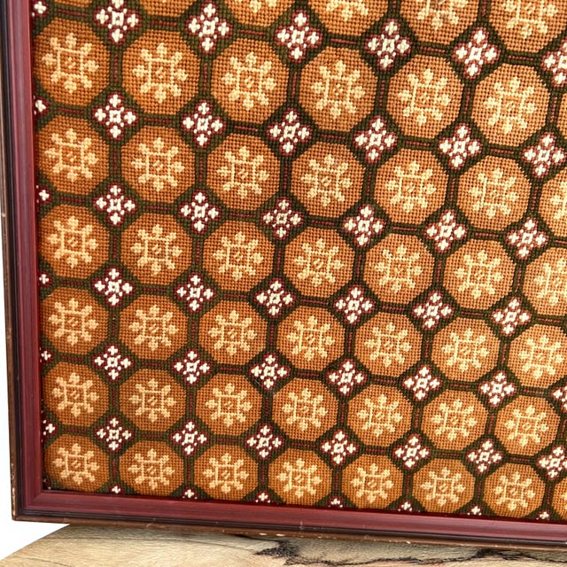 Flower medallion hand crafted needlepoint. Framed. Welcome to Solid Gold Velvet Interiors, formally known as House Alive...