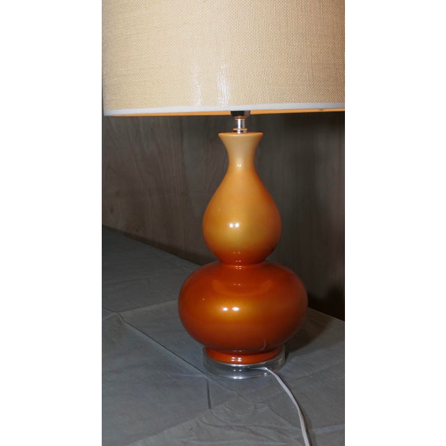 Ceramic Iridescent Ceramic Table Lamp with Linen Shade, 1960s For Sale - Image 7 of 9