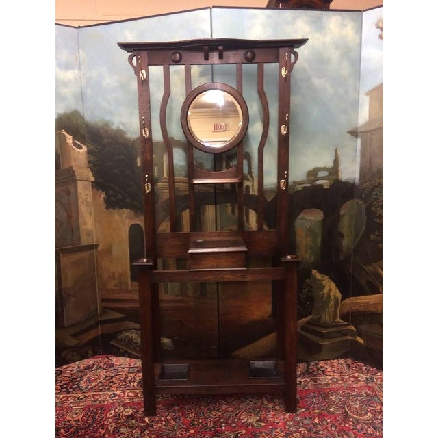 Item: Antique Mission or Arts and Crafts Style Hall Tree. Age & Condition: Circa 1900-1910. Good, refinished condition....