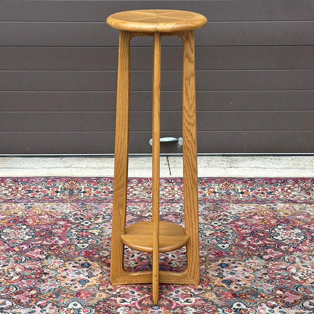 Vintage tall plant stand with low shelf from the Perception series by Lane Furniture of Altavista, Virginia USA. Signed on...